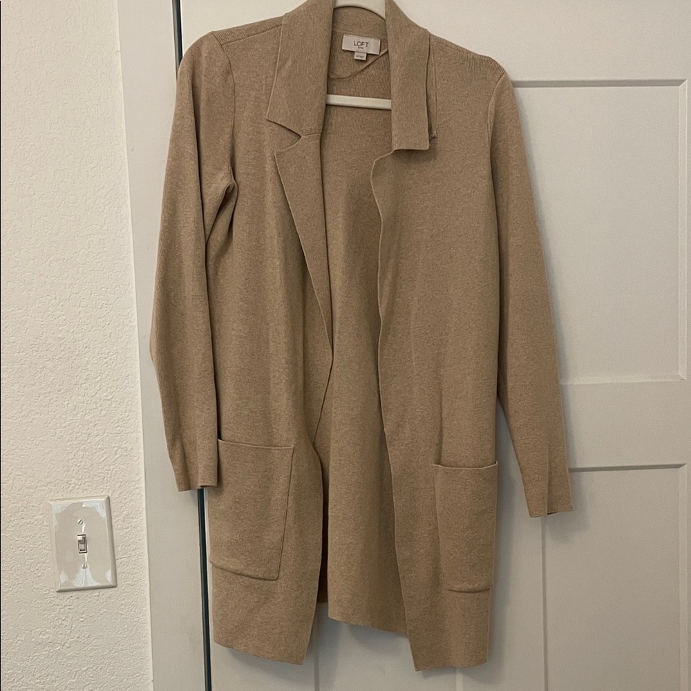 LOFT Women's Beige Open Front Cardigan